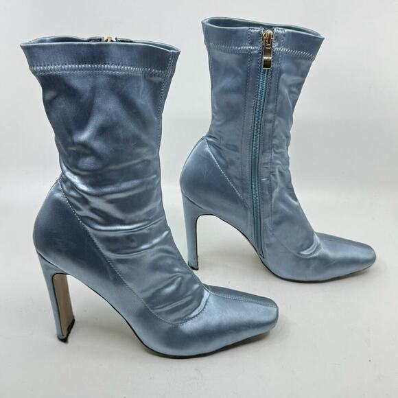 Ice-blue Satin Sock Boot Heel - Picture 2 of 9